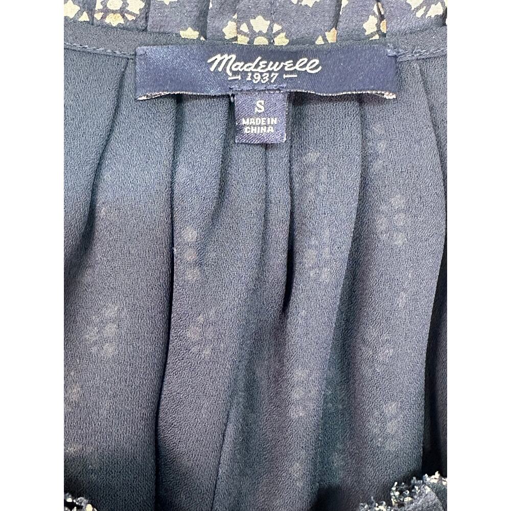 Madewell 100% Silk Navy Blue Printed Sleeveless Belted Tassel Tie Dress Size S - Picture 5 of 10
